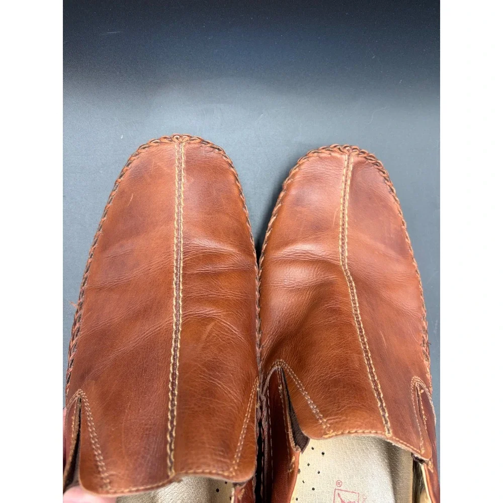 Pikolinos Jerez Mens Tan Brown Leather Slip On Loafers Whipstitch Shoes Size 46
